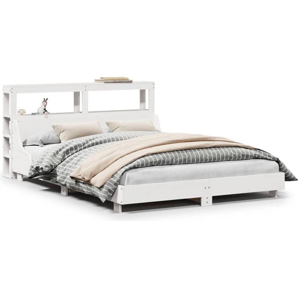 VidaXL, Bett, Massivholzbett Holzbett Bett Doppelbett Kopfteil Weiss 135x190cm Kiefer (135 x 190 cm)