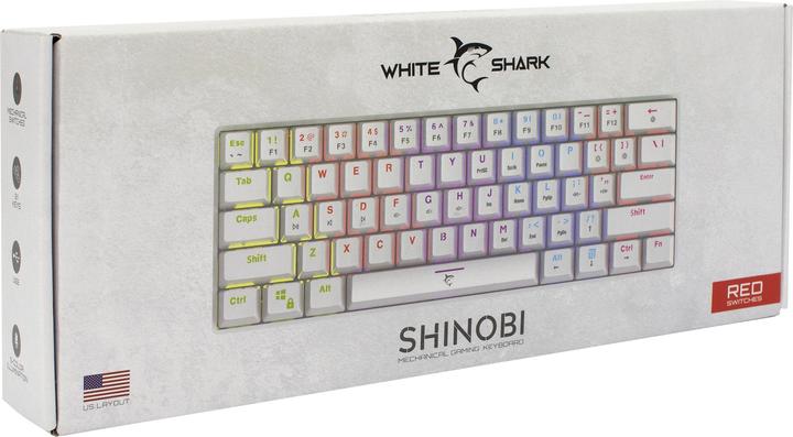 Actual product image White Shark Mechanical Gaming Keyboard Shinobi, OUTEMU RED Switch, Full Rainbow RGB LED Backlight, U (USA, Cable)