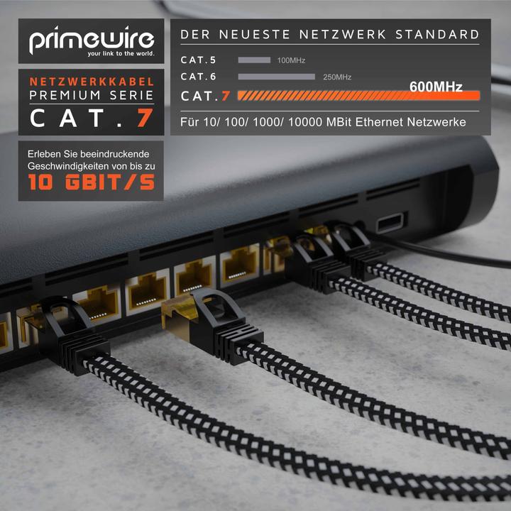 Produktbild Primewire CAT 7 Netzwerkkabel Flach Baumwollmantel - LAN Patchkabel Datenkabel - Flachbandkabel - Verlegekabel (U/FTP, CAT7, 3 m)