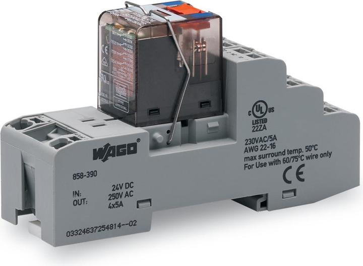 Produktbild Wago 858-390 REL-BAUST.24VDC 4XUM HALTEB.PT