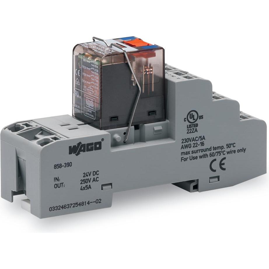 5x Wago 858-390 REL-BAUST.24VDC 4XUM HALTEB.PT, Relais