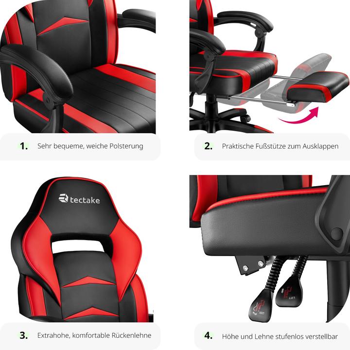 Image du produit tectake Chaise de bureau Racing Comodo avec repose-pieds