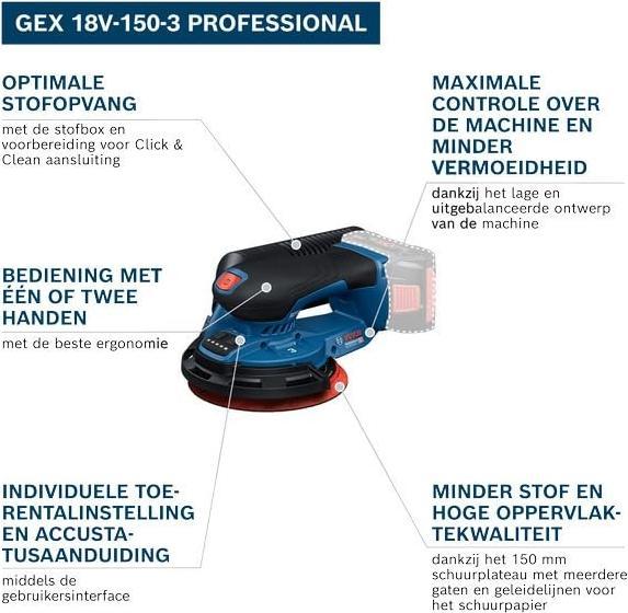 Image du produit Bosch Professional Akku-Exzenterschleifer GEX 18V-150-3 (Ponceuse excentrique)