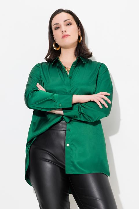 Actual product image Ulla Popken Long Sleeve Collared Satin Blouse (60)