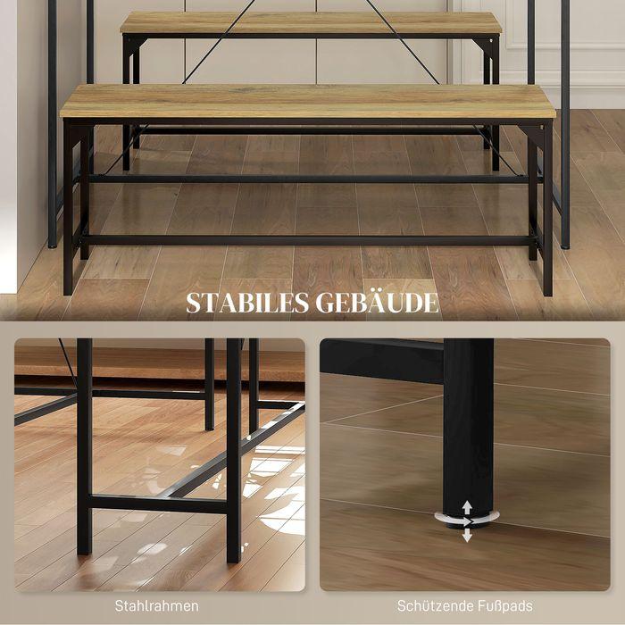 Produktbild Swisshandel24 Essgarnitur, Tisch & 2 Bänke, Industrial Design, Stahlrahmen, Holzdekor/Schwarz (140 x 70 x 76 cm)
