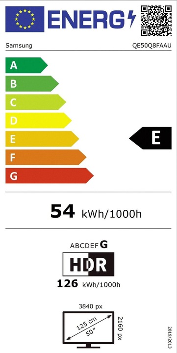 Label énergétique Samsung QE50Q8FAAU (50", Q8F, QLED, LED, 4K, 2025)