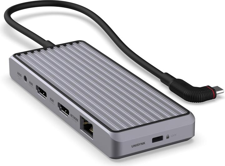 Actual product image Unisynk 10 POrt USB-C Hub 4K 60Hz 100W Grey (USB-C)