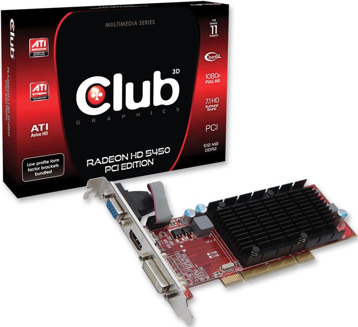 Actual product image Club 3D 3D HD 5450 PCI Edition (0.51 GB)