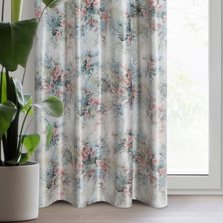 Produktbild Eurofirany Vorhang MARISA, aus weichem Samt mit romantischem Blumendruck, creme, rosa, 140 x 250 cm, Ösen/Kreis (140 x 250 cm)