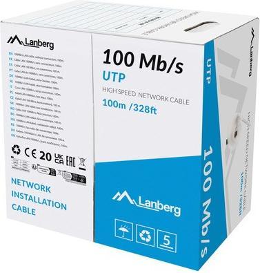 Produktbild Lanberg LAN-Kabel UTP 100MB/S CCA Draht 100M grau (CAT5e, 100 m)