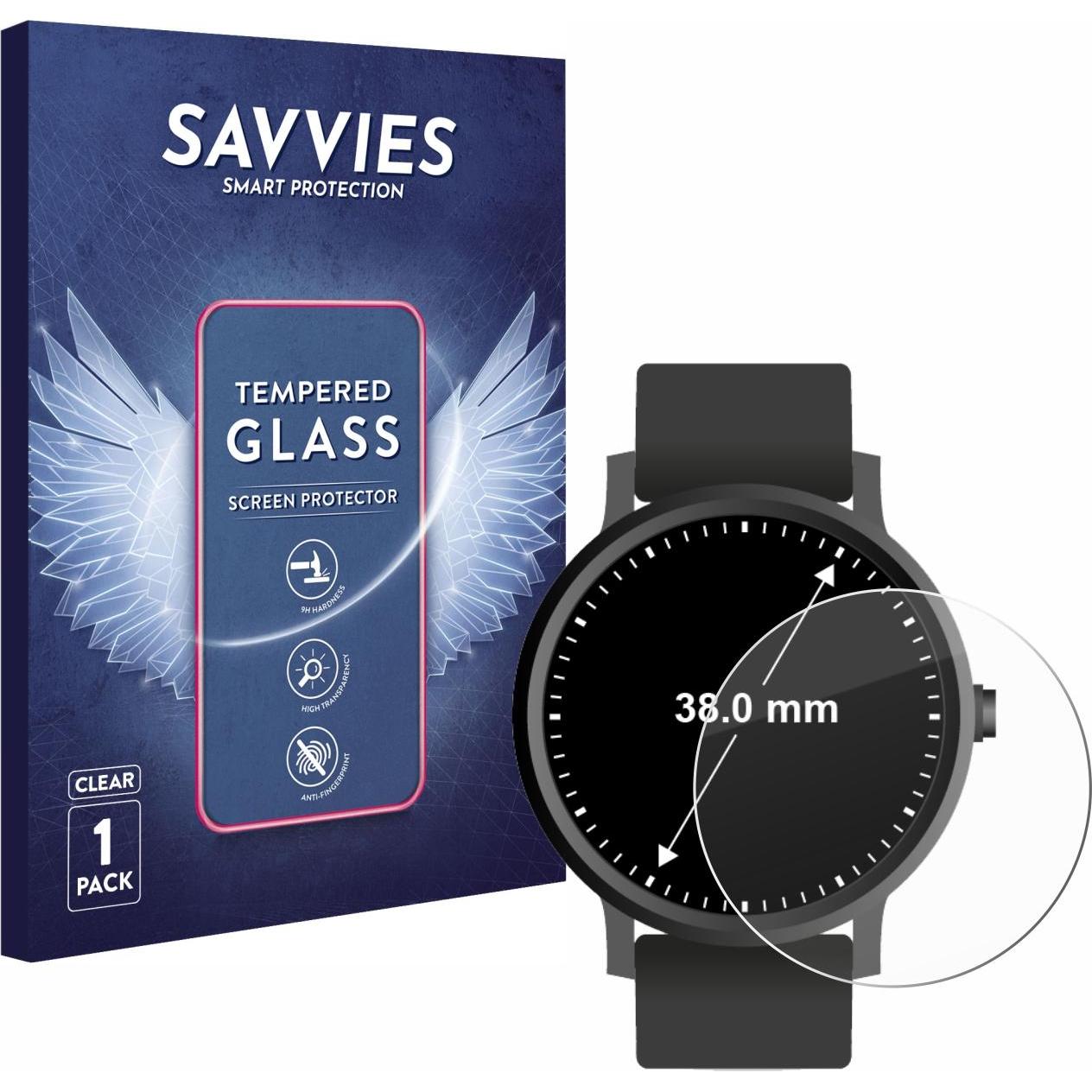 Savvies Panzerglas Hartglas Displayschutz, Smartwatch Schutzfolie, Transparent