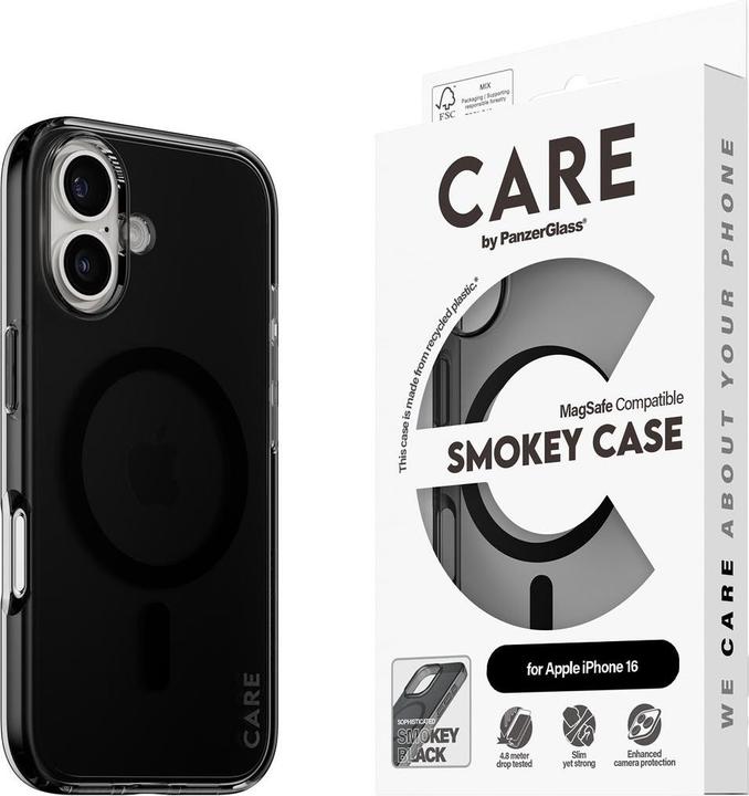 Actual product image PanzerGlass CARE Flagship Case Smokey w. Black MagSafe iPhone '24 6.1" (Apple iPhone 16)