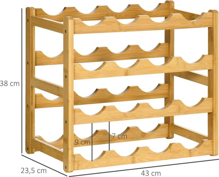 Image du produit Homcom Casier à vin avec grand espace de rangement (43 x 23.5 x 38 cm, 16 bouteilles)