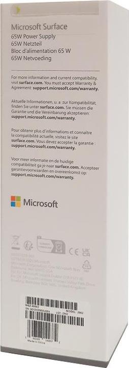 Nährwerte und Zutaten Microsoft Surface 65W Netzteil for business (65 W)
