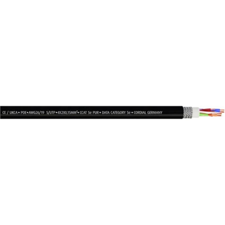 Cordial 15541 RJ45 Netzwerkkabel, Patchkabel CAT 5e S/UTP 20.00 m Schwarz PUR-Ma (S/UTP, CAT5e, 20 m), Netzwerkkabel