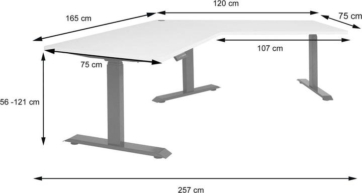 Actual product image Swisshandel24 Desk, computer table, 120° electrically height-adjustable white, black (257 x 68 x 121 cm)