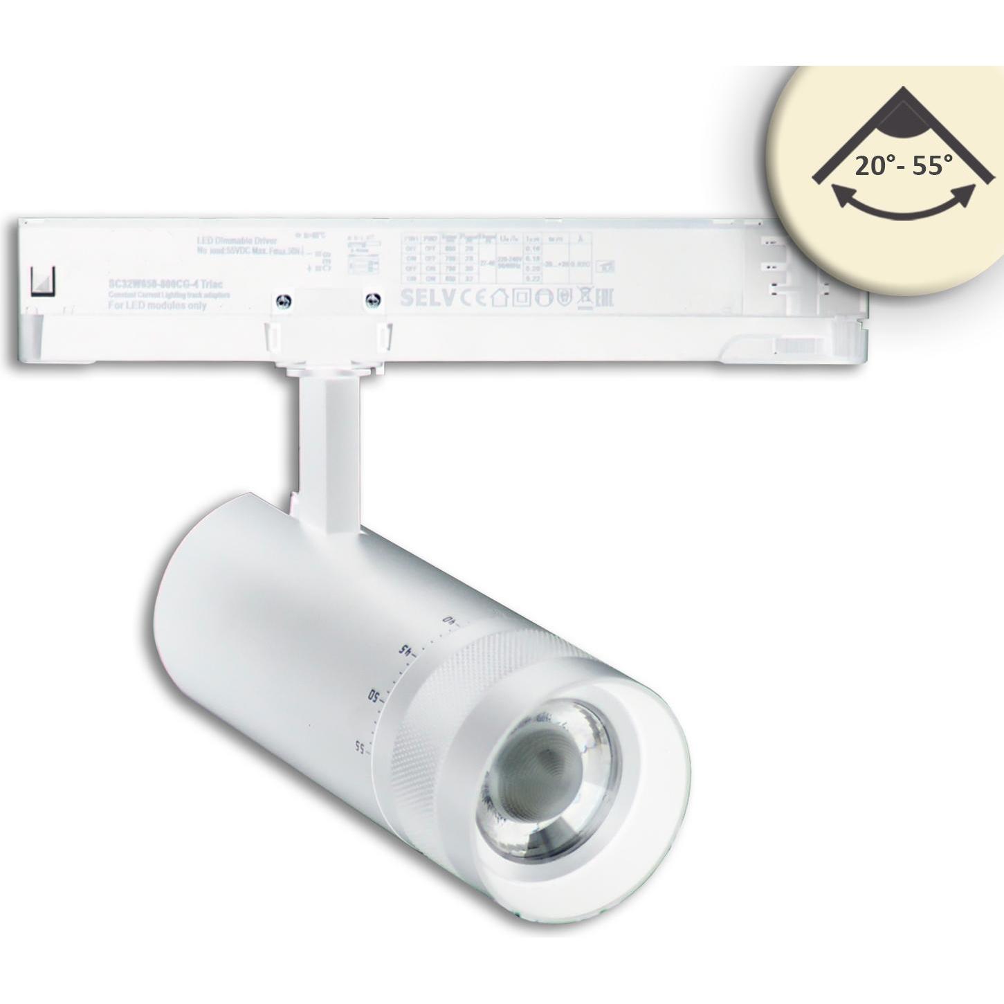 Isoled, Zubehör Beleuchtung, 3-Phasen Schienen-Strahler fokussierbar, 24W, 20°-55°, weiss matt, 3000K, DALI dimmbar