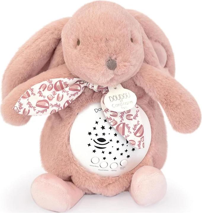 Doudou et Compagnie Nachtlampje sterren & muziek, konijn roze 19cm