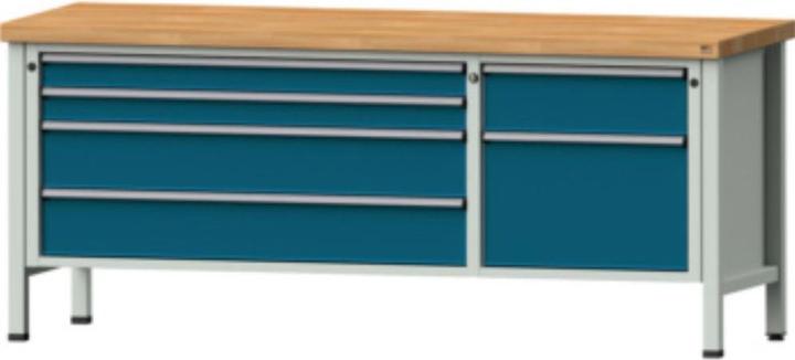 Actual product image Anke Workbench model 286 V solid beech top 2000x700x900 mm RAL 7035/5010 (49 cm, 53 cm)