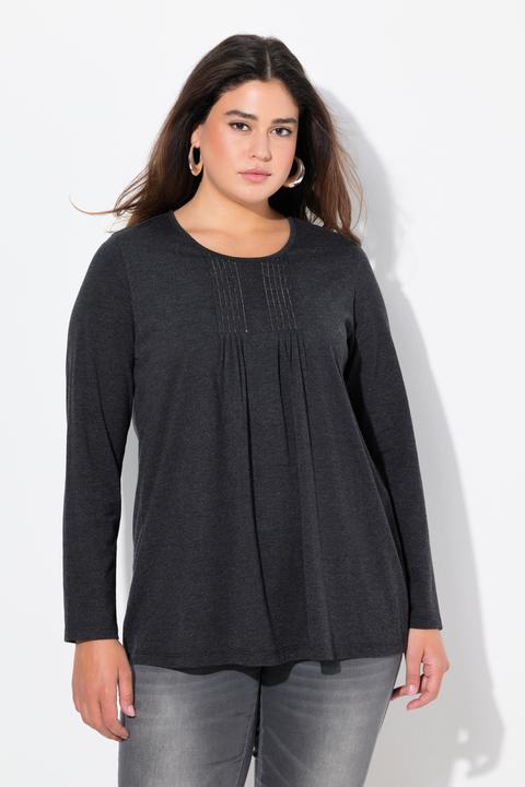 Immagine prodotto Ulla Popken Maglia dal taglio svasato con pieghe, perline, scollo a girocollo e maniche lunghe (42, 44)