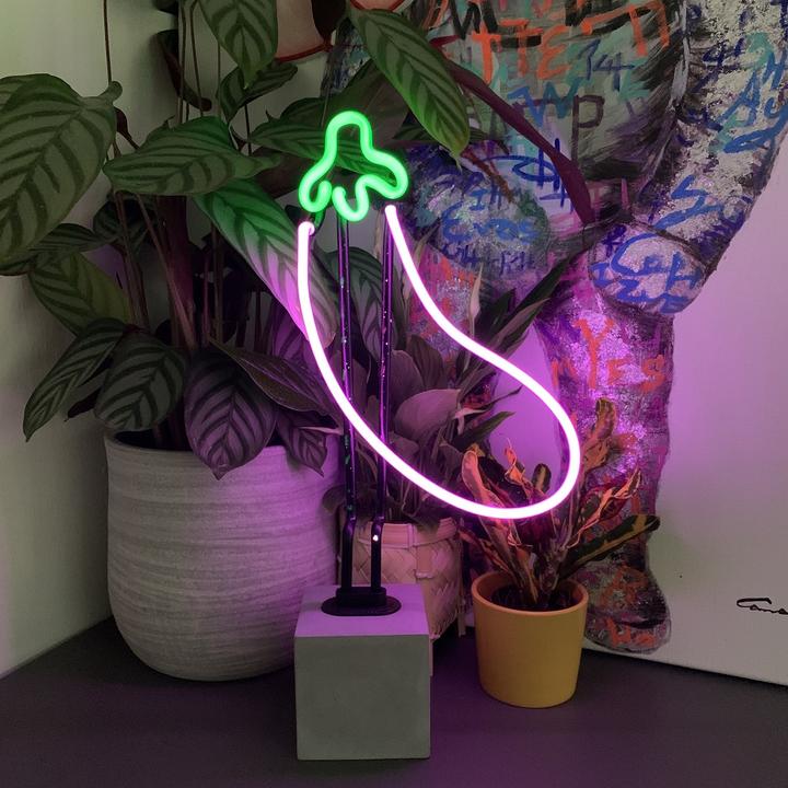 Produktbild Locomocean Glas Neon Tischlampe mit Betonsockel - Aubergine