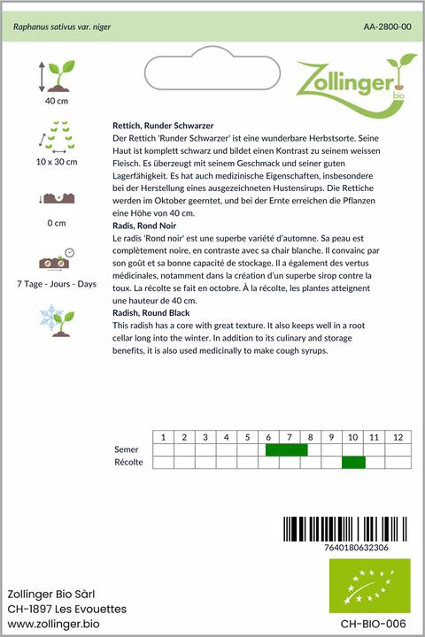 Produktbild Zollinger Bio Rettich, Runder Schwarzer (Keimlinge)