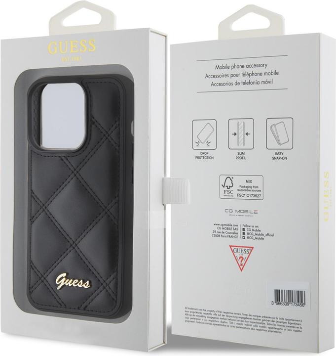 Actual product image Guess GUHCP15XPSQSQSK iPhone 15 Pro Max 6.7" czarny/black hardcase Quilted Metal Logo (Apple iPhone 15 Pro Max)