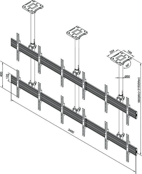 Actual product image Multibrackets M Ceiling Mount Pro MBC3X2U (Ceiling, 40" - 65")