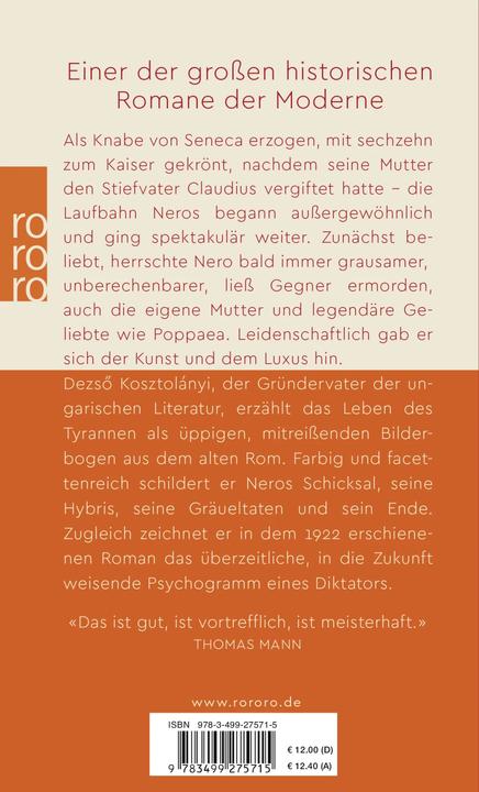 Produktbild Nero, der blutige Dichter (Deutsch, Dezsö Kosztolányi, Lothar Müller, Stefan Isidor Klein, 2019)