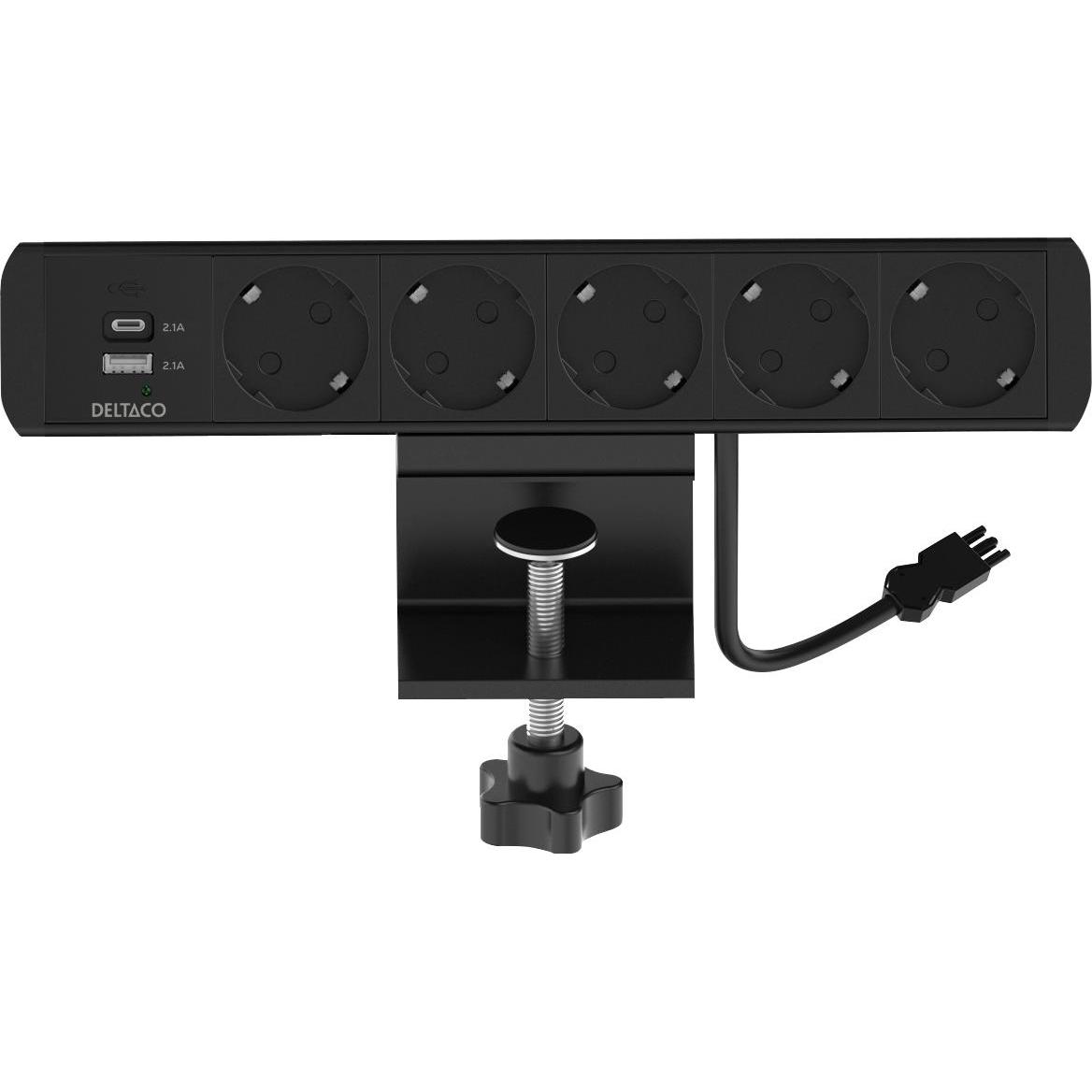 Deltaco virtapaneeli, 5 pistorasiaa, A+C USB-laturi, GST18-liitäntä (5x, CEE 7/3) (1902242)