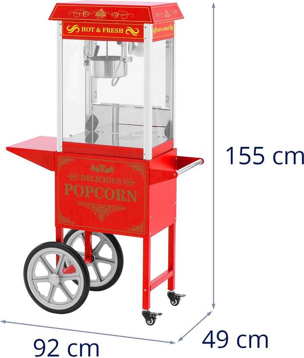 Produktbild Royal Catering Popcornmaschine mit Wagen Retro-Design 150 / 180 °C rot Popcornmaker Popcorn-Automat