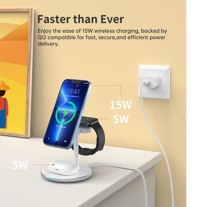Actual product image Choetech T585-F Qi2 3-in-1 magnetic wireless charger (15 W)
