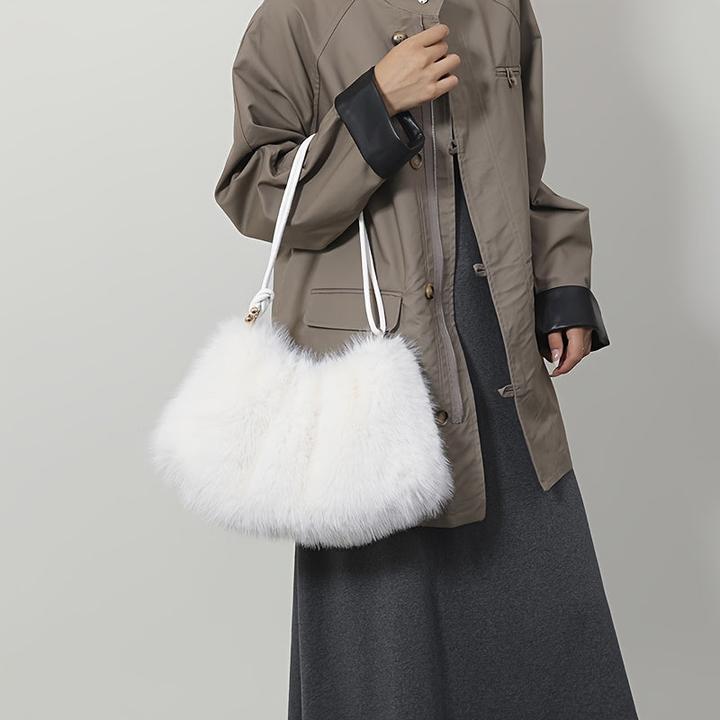 Actual product image Only-Bags.Store Schicke Plüsch-Umhängetasche in Mondform - geräumig & weich, modische einfarbige Tote