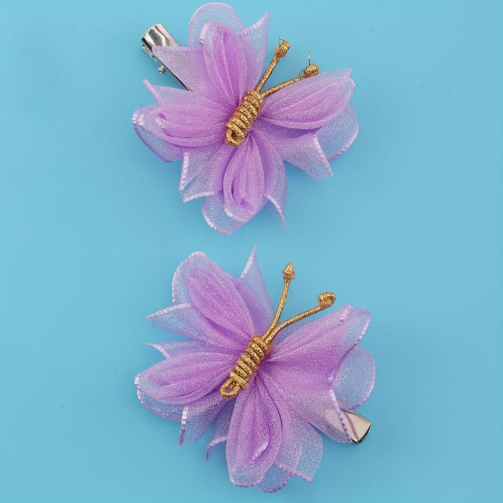 Activity Board 2pcs Mesh Schmetterling Schleife Haarspangen mit Strass, niedlich Stoff täglich Zubehör (2 Stk.)