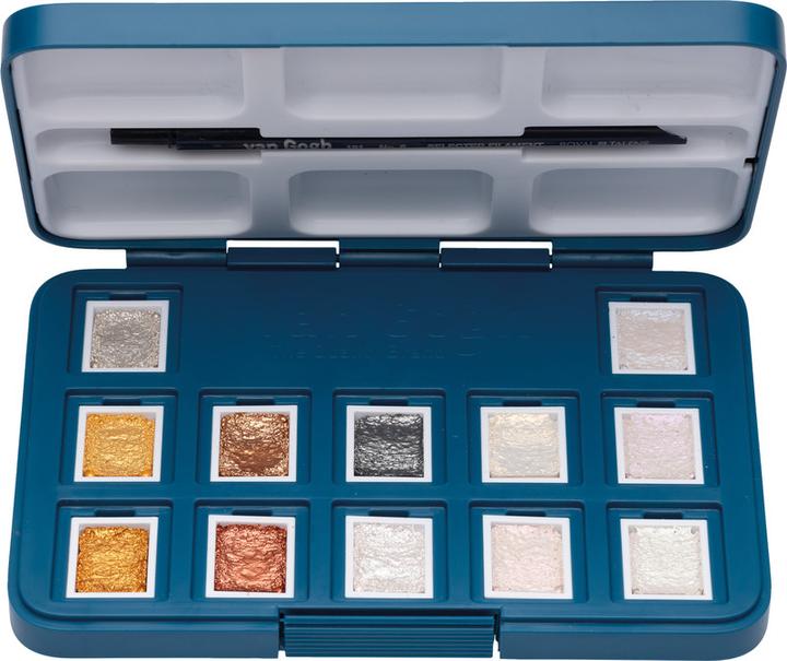 Produktbild Van Gogh Aquarell Pocketbox Metallic 12 (Gold, Graphite, Grün, Gelb, Violett, Rot, Grau, Silber, Weiss, Kupfer, Bronze)