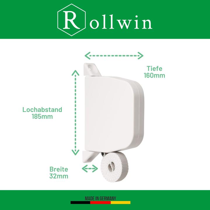 Produktbild Rollwin Rolladen Gurtwickler Aufputz - aus Deutschland - 185mm Lochabstand Weiss - Maxi Rollladen