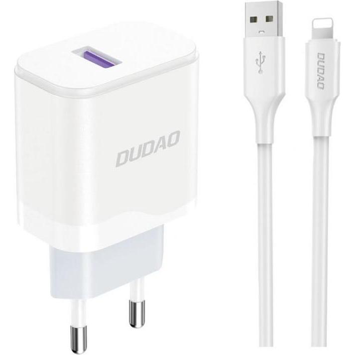 Dudao A20EU USB-A 18W Wandladegerät – Weiss + USB-A – Lightning -Kabel (18 W), USB Ladegerät, Weiss