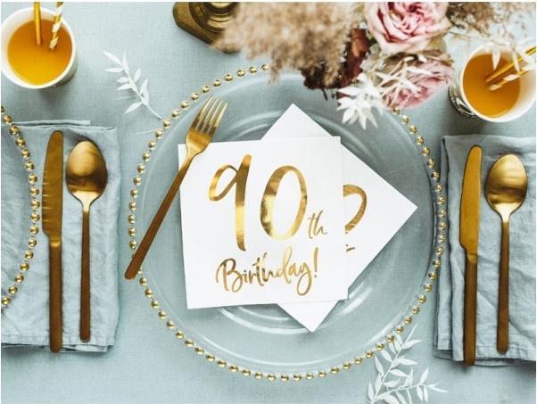 Image du produit Partydeco 90. Geburtstag Weiss mit Golddruck (20 x, 33 x 33 cm)