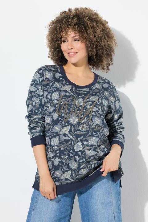 Image du produit Ulla Popken Sweat-shirt col rond et manches longues, message avec perles (62)