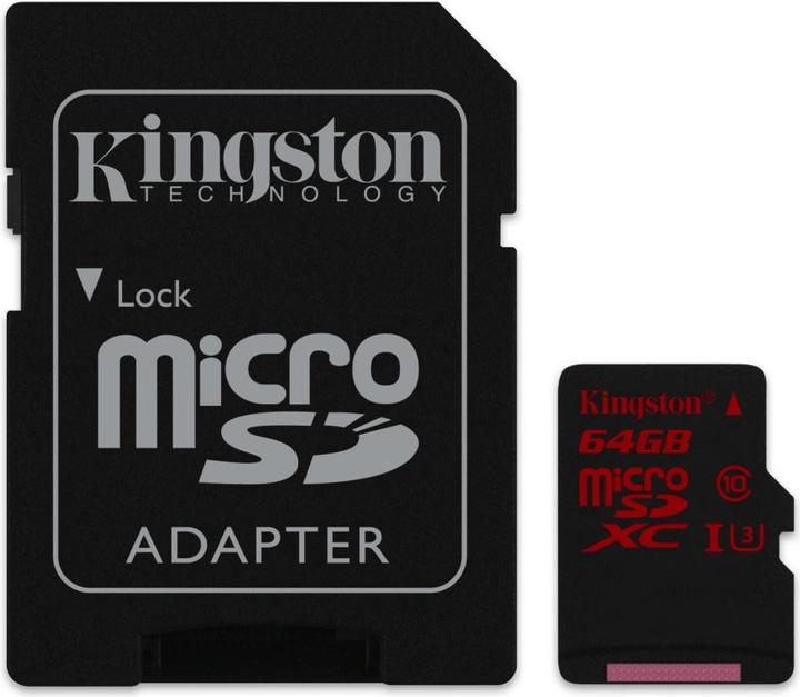 Kingston microSDXHC UHS-I mit Adapter (64 GB, microSDXC, U3, UHS-I)