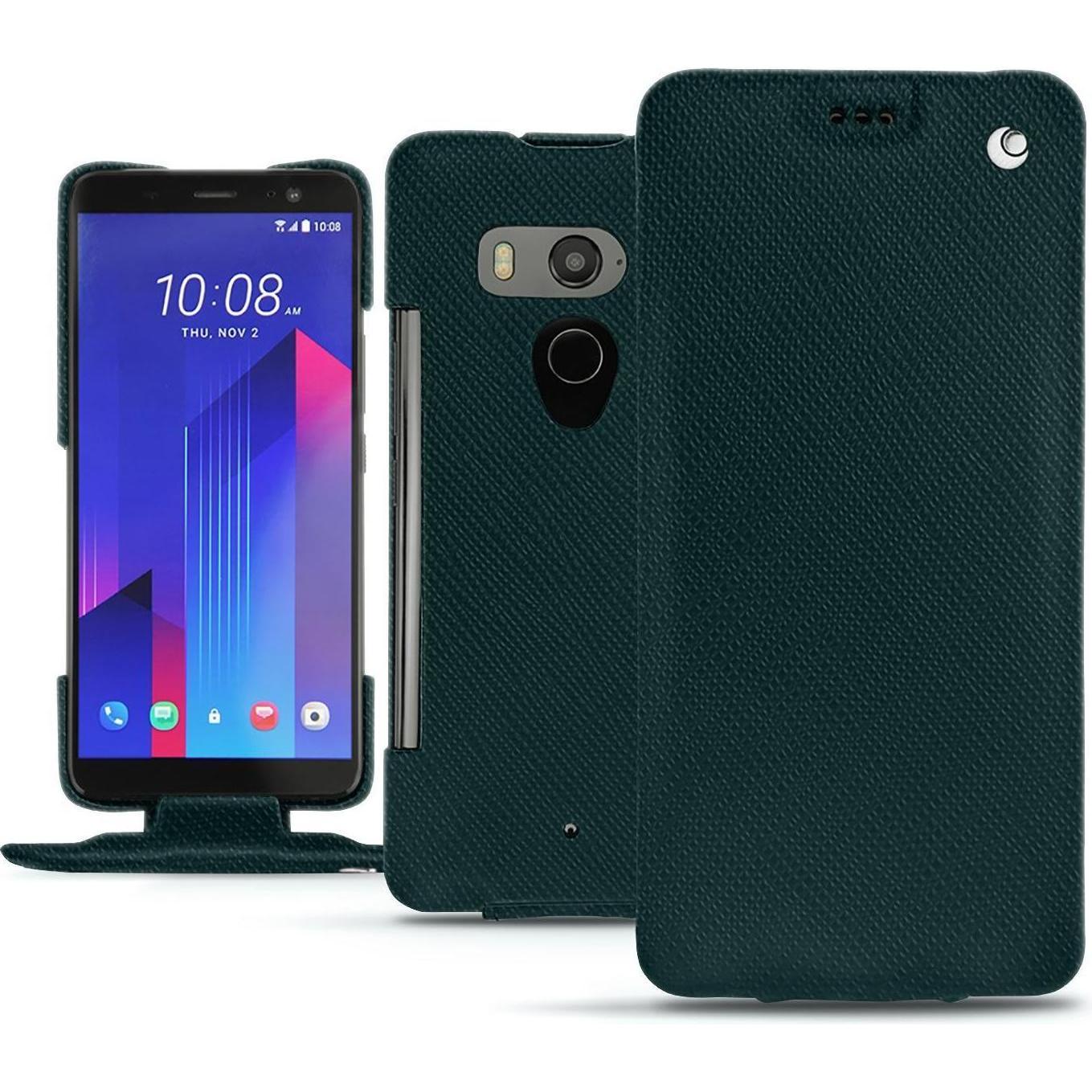 Noreve Lederschutzhülle vertikal (HTC U11+), Smartphone Hülle, Grün