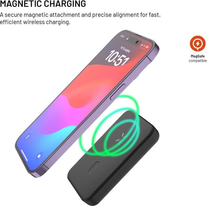 Produktbild Fixed MagZen Trådløs PD 20W Power Bank 10.000 mAh Sort Powerbank - Sort - 10000 mAh (10000 mAh, 20 W, 37 Wh)