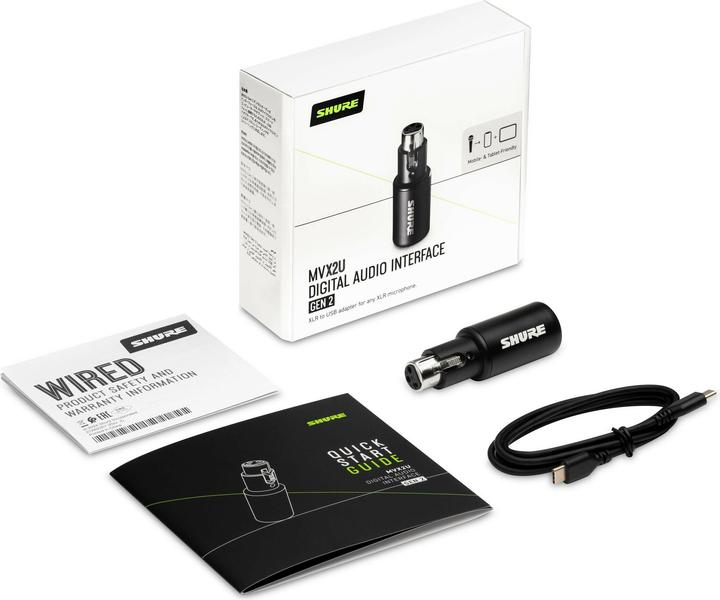 Shure MVX2U Gen 2 - USB-C-Mikrofon-Audio-Interface, mit DSP (USB)