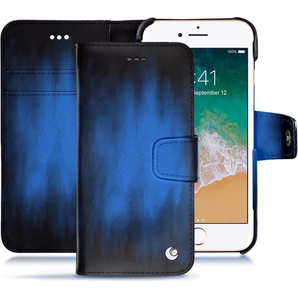 Noreve Lederschutzhülle Wallet (iPhone 7), Smartphone Hülle, Blau