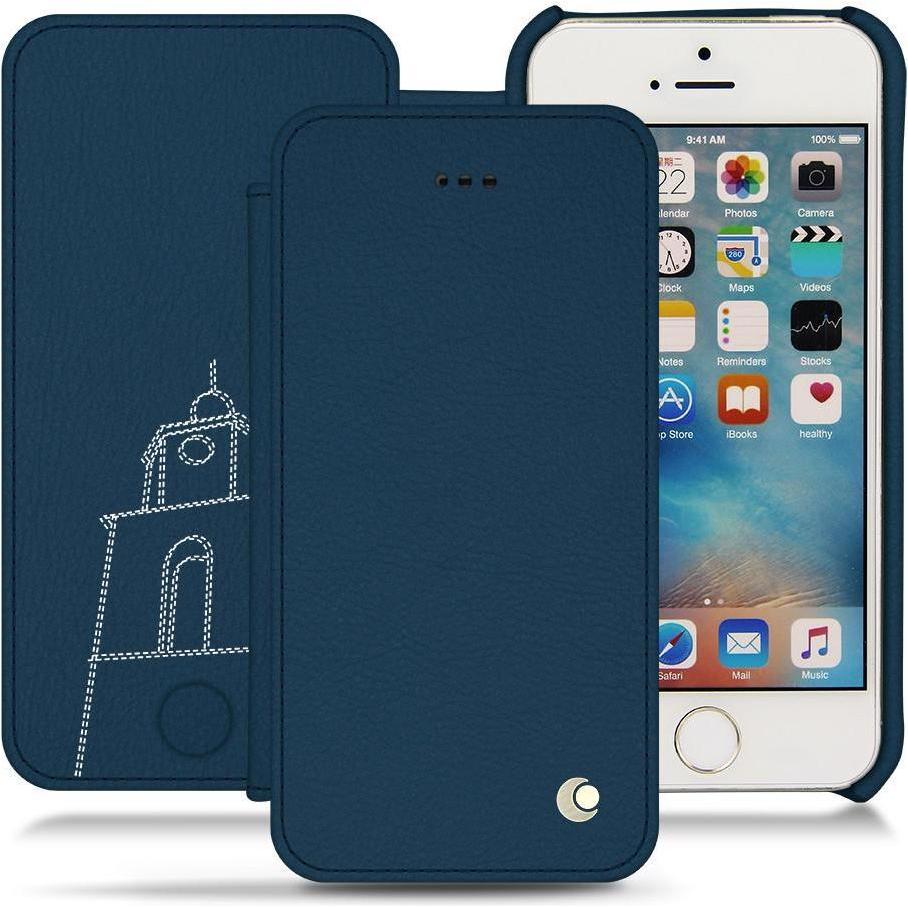 Noreve Lederschutzhülle horizontal (Apple iPhone SE), Smartphone Hülle, Blau
