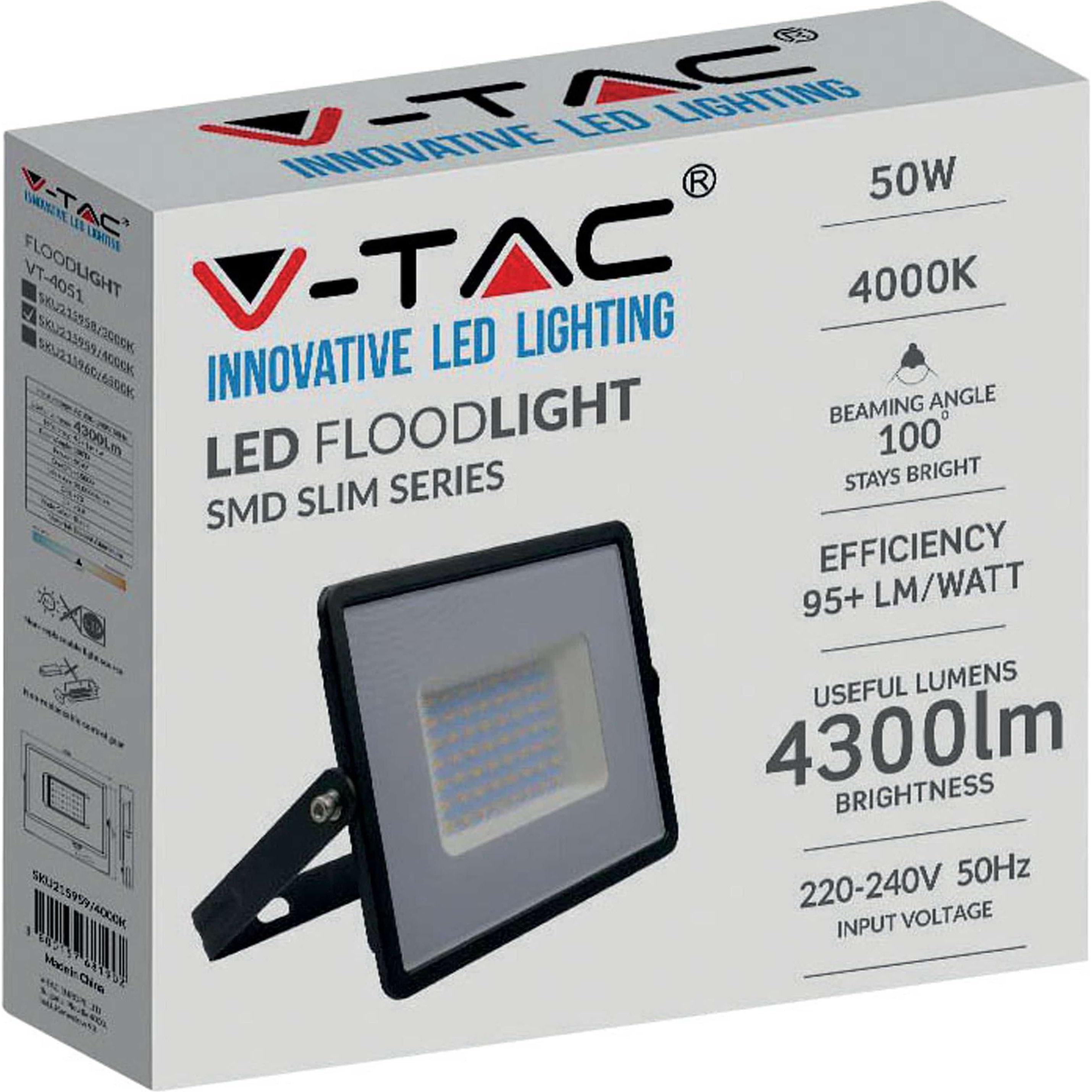 Thumbnail - V-TAC, Fassadenbeleuchtung, VT4051 50W LED Scheinwerfer SMD ESeries G2 Schwarz Körper 4000K (4300 lm, IP65)