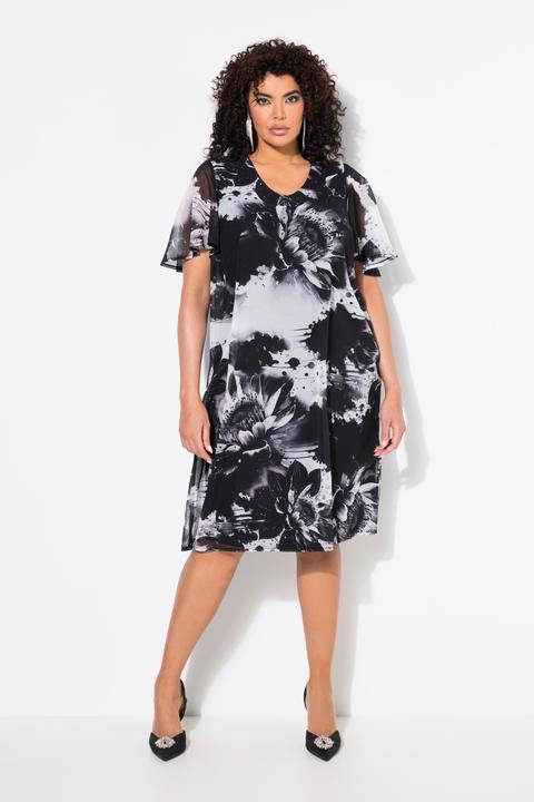 Produktbild Ulla Popken Kleid, doppellagig, A-Linie, V-Ausschnitt, Glocken-Halbarm (60)