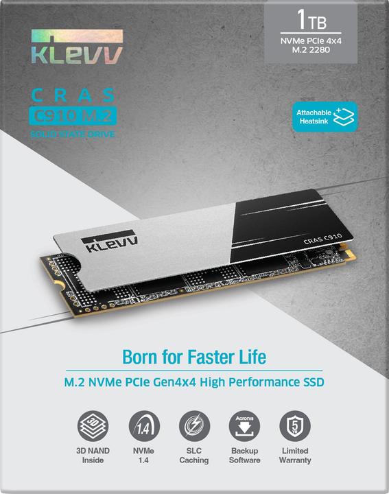 Produktbild Klevv 1 TB C910 M.2 2280 PCIe Gen4 NVMe (1000 GB, M.2 2280)
