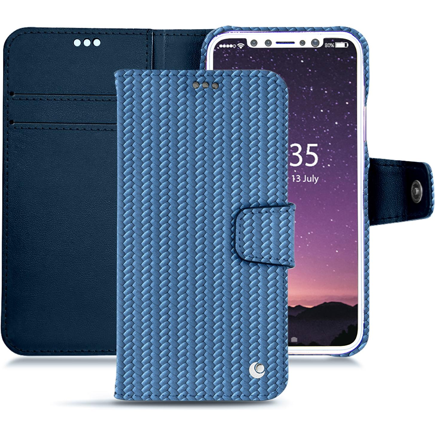 Noreve Lederschutzhülle Wallet (Apple iPhone X), Smartphone Hülle, Blau