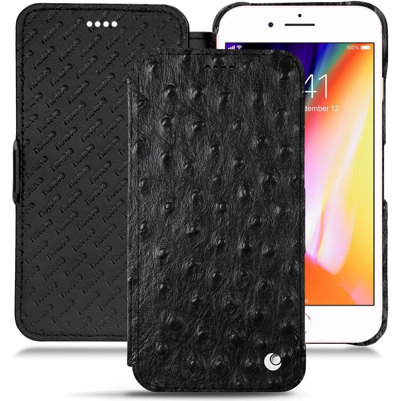 Noreve Lederschutzhülle horizontal (Apple iPhone 8 Plus), Smartphone Hülle, Schwarz
